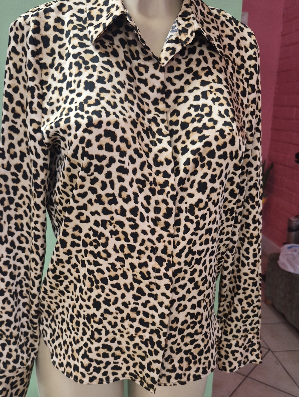 a new day Leopard-Print Button Down Shirt - Black and Beige